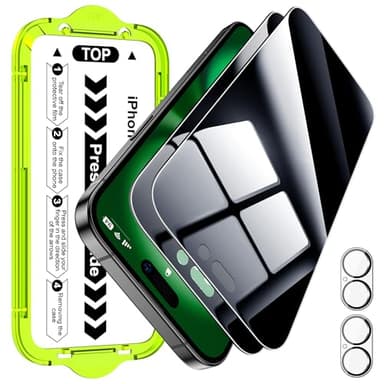 Esanik [2+2 Pack for iPhone 16 Privacy Screen Protector – Anti-Spy Tempered Glass & Camera Lens Cover, Military-Grade 9H Hardness, Anti-Scratch, Flawless Fit Tray - Image 1