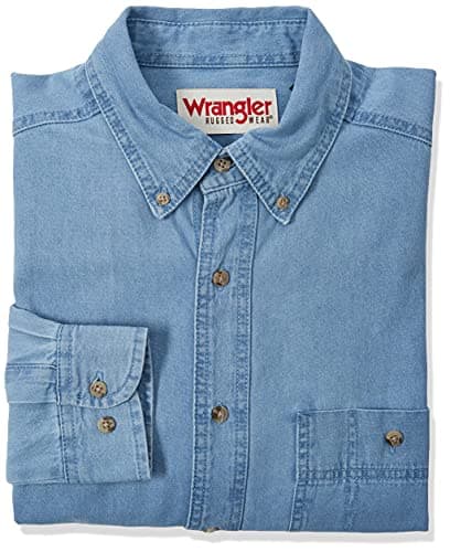 Wrangler Men’s Rugged Wear Basic One Pocket Denim Shirt - Image 1