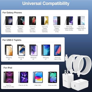 𝟐𝐏𝐚𝐜𝐤 45W Super Fast Charger Type C, For Samsung Galaxy S25 S24 Charger Block with 10FT Type C Charging Cord for Samsung Galaxy S25 S24 S23 /Ultra/S22/S21/S20, iPhone 16/15 Pro,Pro Max,Plus-White - Image 5