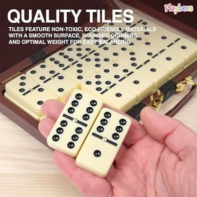 Playbees Jumbo Double Six Dominoes Set - 28 White Classic Tiles in Faux Leather Case - Fun Educational Toy for Kids, Boys, Girls, Classroom Kit, Classic Game Night Party Favors Set, Travel-Friendly - Image 5