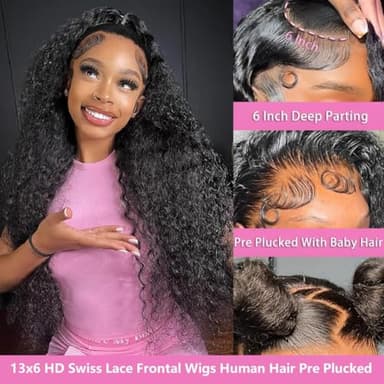 Tholap 18 Inch 13x6 Deep Wave Lace Front Wigs Human Hair 200 Density 13x6 HD Lace Front Wigs Human Hair Pre Plucked Deep Curly Glueless Wig 100% Virgin Human Hair Lace Front Wigs for Women - Image 2