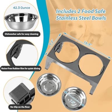 Niubya Elevated Dog Bowls with 2 Stainless Steel Dog Food Bowls, Raised Dog Bowl Adjusts to 5 Heights (3.15", 8.66", 9.84",11.02", 12.2") for Small Medium and Large Dogs - Image 8