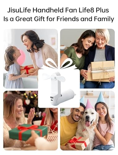 JISULIFE Handheld Fan with 4500 mAh Powerbank Max 37 Hours Runtime, Pocket Portable Battery Operated or USB Powered Folding Personal Fan, 3 Speeds, Gifts for Women Men Kids Gift for Festival-White - Image 8