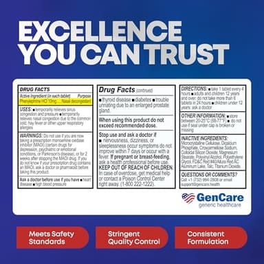 GenCare - Nasal Decongestant (10mg Tablets) Phenylephrine HCl (300 Tablets Per Bottle) | Value Pack Non Drowsy Sinus and Nasal Congestion Relief | Lower Sinus Pressure Due to Allergies or Illness - Image 7