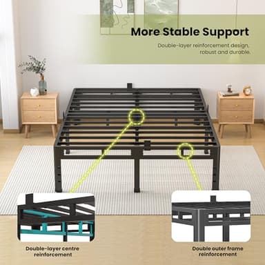 NKZ Queen Size Bed Frame 14 Inch, Metal Bed Frame & Box Spring 2 in 1 Platform with Round Corner Legs, 4000lbs Weight Capacity Reinforced Metal Frame, Headboard Hole, Noise-Free, Easy Assembly - Image 5