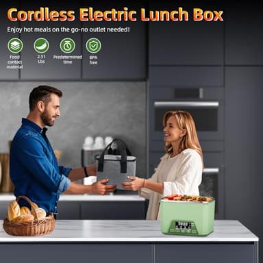 Cordless Electric Lunch Box, 1.2L Self Heating Lunch Box Battery Powered with Automatic Heating, BPA Free, Meal Prep Friendly (Green) - Image 6