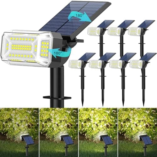 Kipeini 102 LEDs Solar Spot Lights Outdoor, [ 4 Modes/8 Pack] Solar Spotlights Waterproof IP65, Adjustable Light & Panel Landscape Flood Powered Lights for Yard Garden Pathway Wall (Cool White) - Image 1