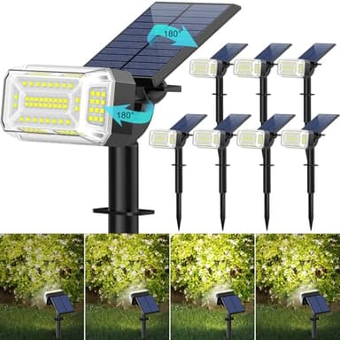 Kipeini 102 LEDs Solar Spot Lights Outdoor, [ 4 Modes/8 Pack] Solar Spotlights Waterproof IP65, Adjustable Light & Panel Landscape Flood Powered Lights for Yard Garden Pathway Wall (Cool White) - Image 1