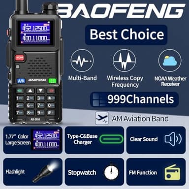 Baofeng Radio Ham Radio Long Range AR-5RM 10W Handheld NOAA Emergency Weather Radio 999CH Rechargeable Walkie Talkies with Programming Cable,USB-C Charging for Survival Gear Hunting Camping,2 Pack - Image 2