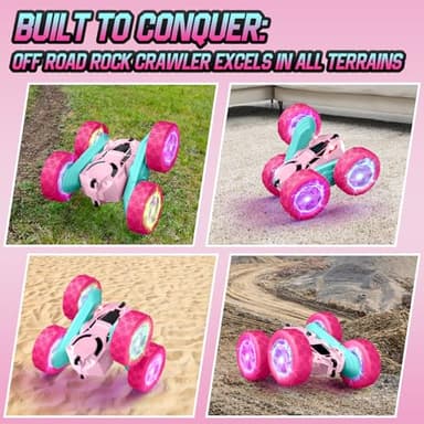Pink Remote Control Car for Girls,Double Sided 360°Flip, with Headlights, Girl Princess Toys Rechargeable Toy Car for 6-7 6-8 9 10-12 Year Old Girls Birthday - Image 6