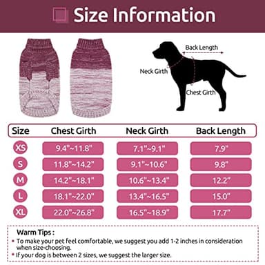 Queenmore Knitted Pullover Dog Sweater, Turtleneck Pet Cat Sweater, Cold Weather Puppy Clothes Stitching Knitwear with Leash Hole for Small Medium Dogs（Purple,L） - Image 3