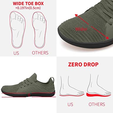 relxfeet Men's Minimalist Barefoot Shoes Wide Toe Zero Drop Sole Cross-Trainer Lightweight Slip-on Walking Shoes Trail Running Sneakers Fitness Gym Jogging Wrestling Hiking Lifting Army Green 10.5 - Image 2