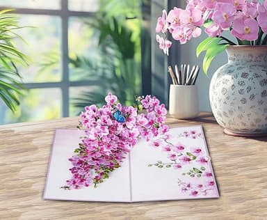 PQ Bees Orchid 3D Birthday Cards for Women, Mothers Day Cards, 6x8in Pop Up Gift Card for Mom, Wife, Her, Daughter, Sister, Grandma (Orchid Blossom 6x8). - Image 2