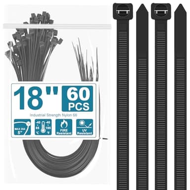 Long Zip Ties - 18 Inch Large Zip Ties Heavy Duty Outdoor,60 Pack Big Cable Ties, Black (18Inch-60Pack) - Image 1