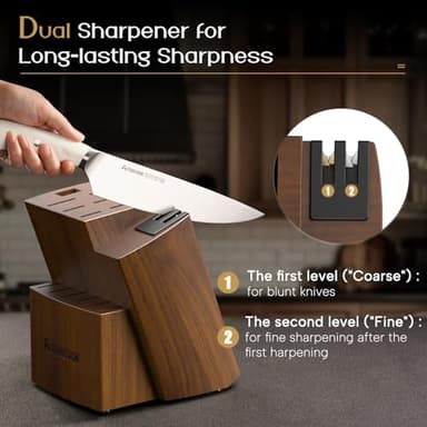 Astercook Knife Set Kitchen with Block and Dual Sharpener Full Tang 15 Pcs German Stainless Steel Knives Dishwasher Safe Kitchen Utensils Set with Anti-slip Ergonomic Handle, Elegant White - Image 4