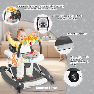 Baby Walker, 5 in 1 Baby Walkers for Boys Girls 6-12 Months, Foldable Walkers for Babies with Bouncer & Feeding Tray, Music, Adjustable Heights, Activity Walker for Infant - Image 5