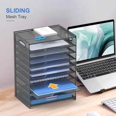 OUTWOLF 10 Tier Paper Organizer - Letter Tray Mesh Desk File Organizer with Handles for Office School Desktop, Black - Image 4