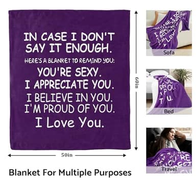 Romantic Gifts for Her, I Love You Blanket, Anniversary, Mothers Day, Fathers Day, Birthday Gifts for Women, Girlfriend, Wife, Soft Throw Blanket Purple 50” x 60'' - Image 3
