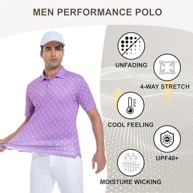 Damipow Mens Golf Shirts Dry Fit Performance Polo Short Sleeve Moisture Wicking Shirt,Purple Men,S - Image 4