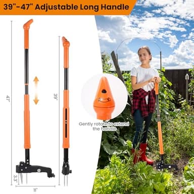 DOUBFIVSY Weed Puller Tool, 39"- 47" Heavy Duty Stand Up Weed Puller Adjustable Long Handle, 4-Claw Steel Head, Easy-Eject Mechanism Weed Remover Tool for Garden Lawn, Remove Weeds Without Bending - Image 3