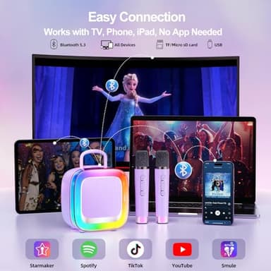 Kinglucky Karaoke Machine for Kids Girls Ages 3-12 with 2 Light-Up Microphones, Bigger Size Yet Portable Bluetooth Speaker with Voice Effects for Birthday, Family Fun & Party (Purple) - Image 7