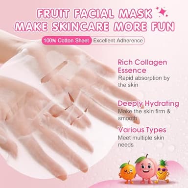 14 Pack Fruit Face Masks Skincare for Kids, Sheet Hydrating Facial Mask for All Skin Types, Bulk Collagen Face Mask for Women Skin Care, Birthday Party Spa Gifts for Teens Girls - Image 2