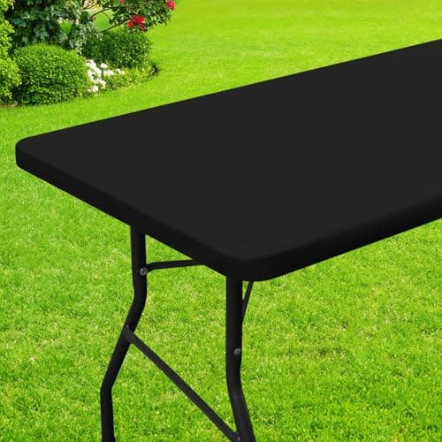 Smiry Rectangle Picnic Table Cloth, Waterproof Elastic Fitted Tablecloths for 4 Foot Tables, Washable Polyester Table Cover for Camping, Indoor and Outdoor (Black, 24"x48") - Image 1