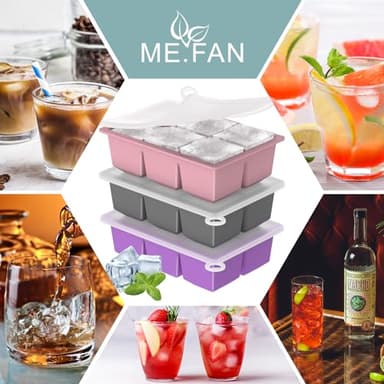 ME.FAN Silicone Ice Cube Trays [3 Pack] Large Ice Cube Mold with Lid, Square Independent Cavity Ice Tray Maker for Whiskey, Cocktails Bourbon, Beer & Drinks - Deep Grey/Deep Purple/Dusty Rose - Image 4