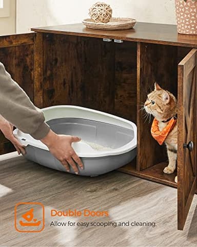 Feandrea Cat Litter Box Enclosure, Litter Box Furniture Hidden with Removable Divider, Indoor Cat House, End Table, 31.5 x 20.9 x 19.7 Inches, Rustic Brown UPCL002X01 - Image 9