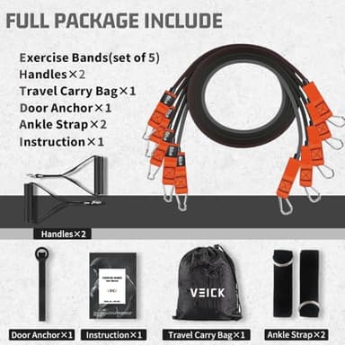 VEICK Resistance Bands, Exercise Bands for Working Out with Handles, Elastic Workout Bands for Men Women, Exercising Bands for Strength Training Equipment at Home Gym - Image 2