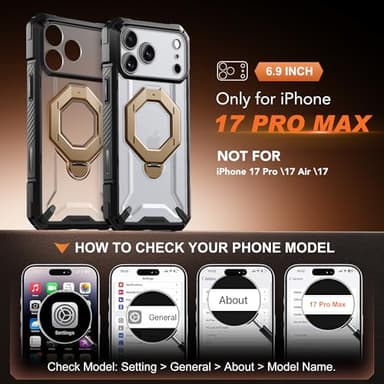 TONGATE for iPhone 17 Pro Max Case with 360° Spin Magnetic Stand, [Compatible with MagSafe][Military-Grade Protection] with Screen Protector & Camera Control Cover for iPhone 17 ProMax, ClearGold - Image 2