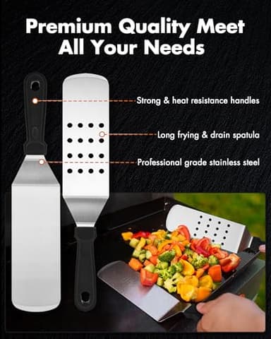 Griddle Accessories Kit - 136PCS Flat Top Grill Accessories for Blackstone and Camp Chef Metal Spatula Tools Set with Burger Press Scraper Tongs Carry Bag for Outdoor Grilling BBQ Cooking - Image 3