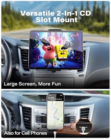 APPS2Car for Sturdy iPad Holder for Car CD Slot Tablet Mount, 2-in-1 Universal 4.7-11" Holder for iPad Pro 11 Air Mini, iPhone, Galaxy Z Fold, Adjustable 360° Rotation, Road Trip Essentials - Image 5