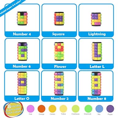 R.Y.TOYS Rotate and Slide Puzzle-Design Patent,Fidget Toys(Restore Order/Create Patterns) 8 Colors,4, 6 and 8 Layers-Detach Piece for Quick Play,Brain Teaser,Sensory Toy Gift,Easter Basket Stuffers - Image 2