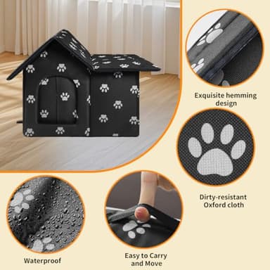 Large Cat Houses for Outdoor Cats, Weatherproof Outdoor House for Feral Cats, Collapsible Outside Cat House with Windproof Door, DIY Cardboard and Soft Mat, Warm Stable Stray Cats Shelter in Winter - Image 4