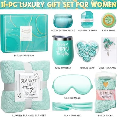 Birthday Gifts for Women Self Care Gifts Get Well Soon Gifts, Ocean Relaxing Spa Gifts Basket Care Package w/ Luxury Flannel Blanket, Unique Christmas Gifts Idea for Mom Her Friends Sister Wife - Image 3