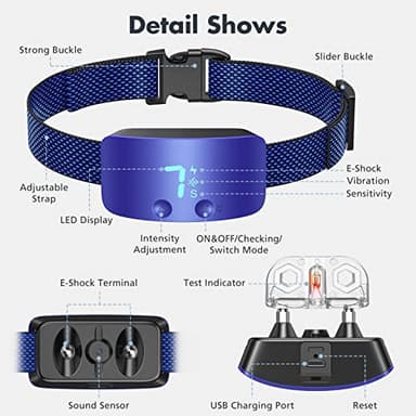 NBJU Bark Collar for Dogs,Rechargeable Anti Barking Training Collar with 7 Adjustable Sensitivity and Intensity Beep Vibration for Small Medium Large Dogs(Dark Blue - Image 3