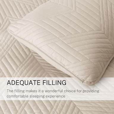 Exclusivo Mezcla Ultrasonic Full Queen Quilt Bedding Set, Lightweight Brich Beige Bedspreads Soft Modern Geometric Coverlet Set for All Seasons (1 Quilt and 2 Pillow Shams) - Image 6