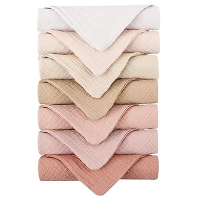 Konssy Baby Muslin Washcloths 7-Pack, 100% Cotton Baby Bath Washcloths, Soft & Absorbent Wash Cloths and Burp Cloths for Newborn Kids Girls & Boys, 11x11 inches - Image 1