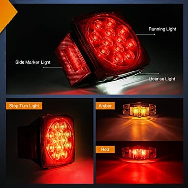 Nilight LED Trailer Light Kit Square Stop Turn Tail Red Amber Side Marker lights Third Brake ID Bar for 12V Utility Boat Camper RV Trucks Marine Snowmobile - Image 4