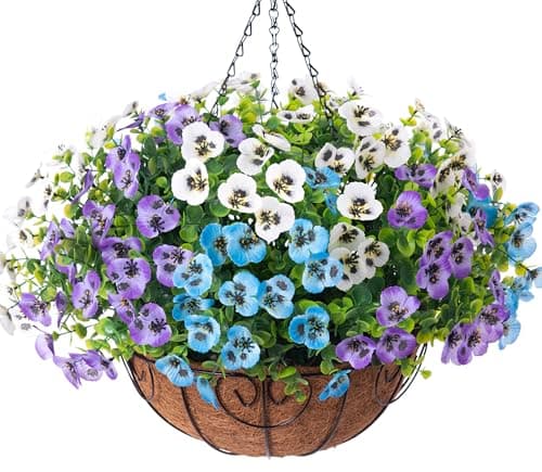 Artificial Pansies Fake Hanging Plants Flowers Basket for Outdoor Outside Decoration, 12pcs Silk Pansy UV Resistant Look Real Colorful Faux Flowers for Home Porch Yard Patio Balcony Garden Arch Party - Image 1