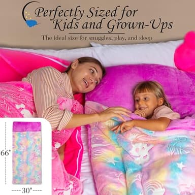 Kids Sleeping Bag with Pillow Pocket - Rainbow Glow In The Dark Boys and Girls Sleeping Bag for Kids - Large & Soft Toddler Sleeping Bags for Girls and Boy, Plush Toddler Nap Mat Gifts for Sleep Overs - Image 6