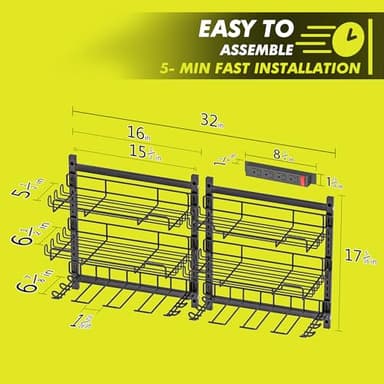 Amoowis Power Tool Organizer with Charging Station, 4 Outlet Power Strip, 5 Min Fast Assembly ＆ Max 35lb by Heavy Duty 2 Pack, 8 Slots for Drill Holder in Garage/Pegboard Suitable for Husband Birthday - Image 7