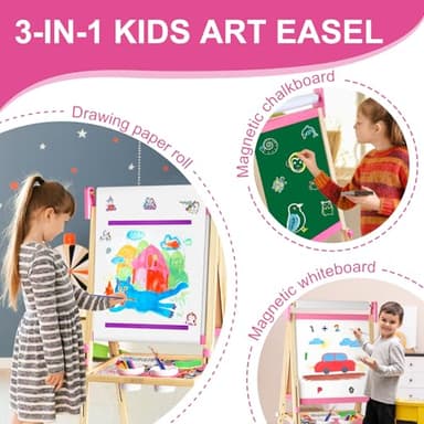Easel for Kids Toys,Adjustable Wooden Toddler Art Easels, Girls Toys for Ages 5-7,8-13,Magnetic Dry Eraser White Board and Chalk Board with Art Supplies,Kid Easel 4 5 6 7 8 9 10 Year Old Girl Gifts - Image 2