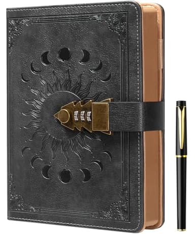 ZXHQ Lock Diary for Women & Men with Pen, A5 240 Pages Journal with lock, Vintage Edge Refillable Leather Journaling Notebooks, (8.5 × 5.9 Inch) Dark Grey - Image 1