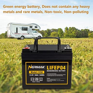 NERMAK 12V 50Ah Lithium LiFePO4 Deep Cycle Battery, 4000+ Cycles Lithium Iron Phosphate Rechargeable Battery for Solar, Marine, Home Energy Storage, Off-Grid Applications and More, Built-in 100A BMS - Image 4