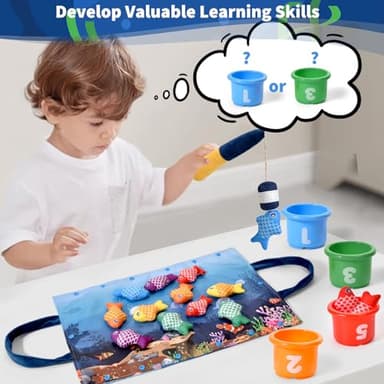 Montessori Toys for 1 Year Old,20PCS Baby's Sensory Toy First Fishing Toy Set for 1-3 Boy Girl Birthday Gift,Educational Learning Toys Stacking Cups Number Counting, Color Sorting for 12-18 Month Baby - Image 8
