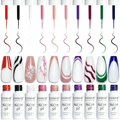 JODSONE 10pcs Nail Art Gel Liner,3D Effect Gel Nail Polish Thin Brush Painted DIY at Home Salon Design Gift for Girls - Image 1