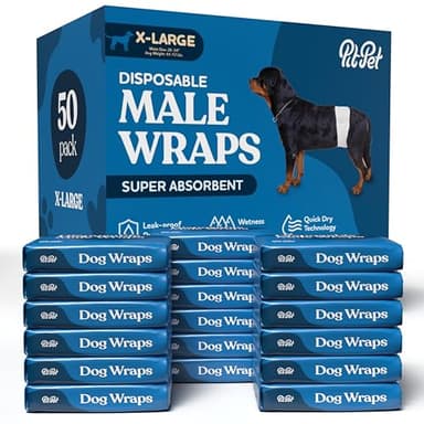 Comfortable Male Dog Diapers - 50-Pack Super Absorbent Disposable Male Dog Wraps- FlashDry Gel Technology, Wetness Indicator Doggie Diapers- Leakproof Belly Wraps for Incontinence, Excitable Urination - Image 1
