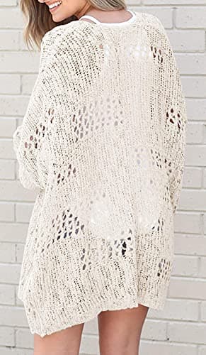 Mafulus Women's Crochet Cardigan Kimono Boho Long Sleeve Lightweight Soft Oversized Open Front Knitted Sweater - Image 3